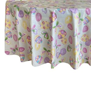 Newbridge Easter Egg Toss Vinyl Flannel Backed Tablecloth, Pastel Decorated Easter Egg and Butterfly Vinyl Tablecloth with Flannel Backing, 60” x 84” Oval