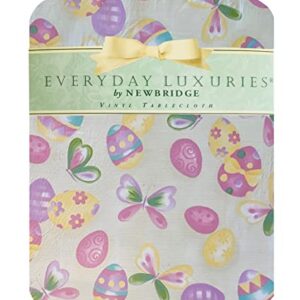 Newbridge Easter Egg Toss Vinyl Flannel Backed Tablecloth, Pastel Decorated Easter Egg and Butterfly Vinyl Tablecloth with Flannel Backing, 60” x 84” Oval