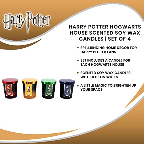 Harry Potter Hogwarts House Scented Soy Wax Candles, Set of 4 with Unique Fragrances | 20-Hour Burn Time | Home Decor Housewarming Essentials, Wizarding World Gifts and Collectibles