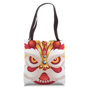 lion dance head festival happy chinese new year tote bag