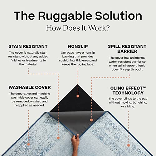 RUGGABLE Sarrah Runner Rug - Perfect Vintage Washable Rug for Entryway Hallway Kitchen - Pet & Child Friendly - Stain & Water Resistant - Hazel 2.5'x7' (Standard Pad)