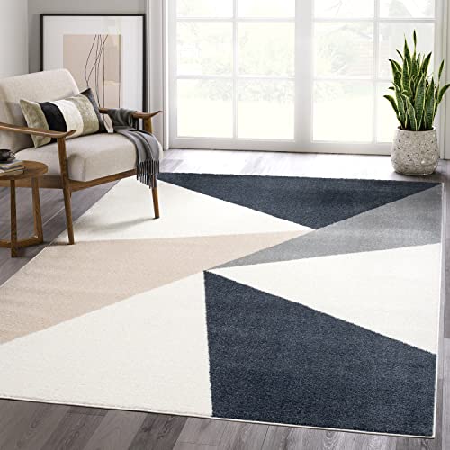 Abani Rugs Gray, Cream and Beige 4 ft. X 6ft. Contemporary Rug. Repeated Triangles in Tones of Cream and Gray Inspired by mid-Century Design. Minimalistic Design Turkish Stain Resistant Area Rug.