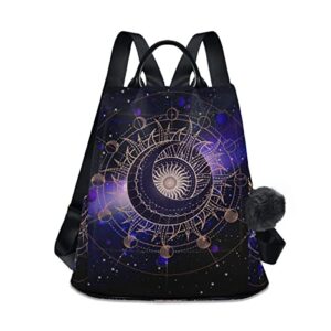 glaphy galaxy sun moon and stars boho backpack purse for women, anti theft backpack shoulder bag, fashion ladies backpack