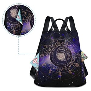 Glaphy Galaxy Sun Moon and Stars Boho Backpack Purse for Women, Anti Theft Backpack Shoulder Bag, Fashion Ladies Backpack