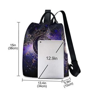 Glaphy Galaxy Sun Moon and Stars Boho Backpack Purse for Women, Anti Theft Backpack Shoulder Bag, Fashion Ladies Backpack