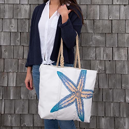 Sea Bags Recycled Sail Cloth Multicolor Starfish Medium Tote Travel Tote Bag, Carry On Bag, Tote Bag for Work Rope Handles