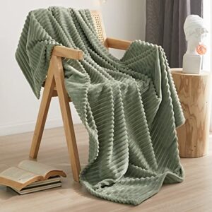 Geniospin Throw Blanket for Couch, Bed, Sofa – 280GSM Super Soft Lightweight Blanket with Strip, 3D Ribbed Jacquard Blanket, Plush Fuzzy Cozy Throws, Warm and Breathable (Sage Green, 50x60 inches)