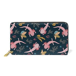 chpgpug women’s axolotl long wallet,zippered coin purse,pu leather clutch wallet