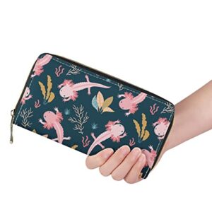 CHPGPUG Women's Axolotl Long Wallet,Zippered Coin Purse,PU Leather Clutch Wallet