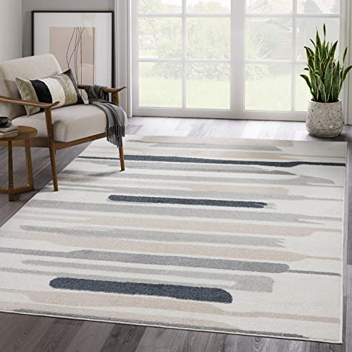 Abani Rugs Cream and Gray 6 ft. x 9 ft. Contemporary Neutral Paint line Area Rug. Superior Turkish Stain Resistant Area Rug