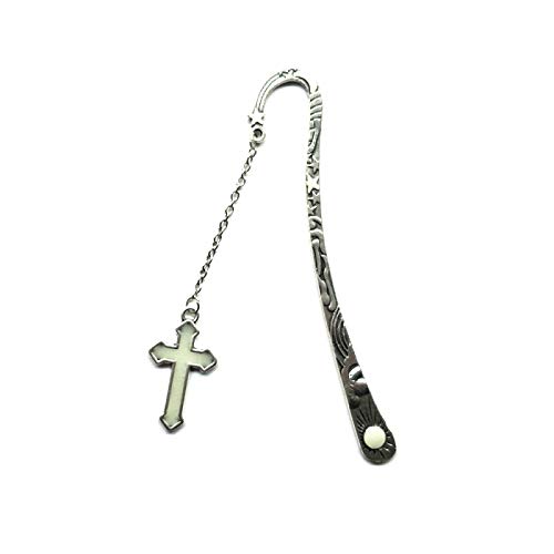 KORENJUL Luminous Bookmark, Cross Bookmarks Retro Glowing Exquisite Fluorescent Metal Multi-Purpose Jewelry Christian Gifts, Silver