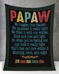 personalized papaw christmas blanket, customized xmas papaw gifts, for papaw, custom papaw papa poppop father papaww pawpaw blanket with children name.