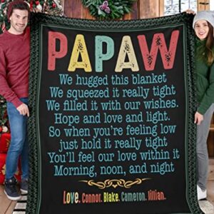 Personalized Papaw Christmas Blanket, Customized Xmas Papaw Gifts, for Papaw, Custom Papaw Papa Poppop Father Papaww Pawpaw Blanket with Children Name.