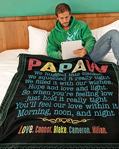 Personalized Papaw Christmas Blanket, Customized Xmas Papaw Gifts, for Papaw, Custom Papaw Papa Poppop Father Papaww Pawpaw Blanket with Children Name.