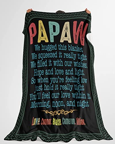 Personalized Papaw Christmas Blanket, Customized Xmas Papaw Gifts, for Papaw, Custom Papaw Papa Poppop Father Papaww Pawpaw Blanket with Children Name.