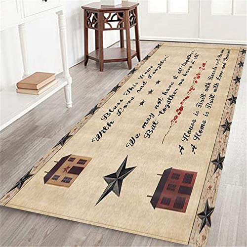 Long Runner Rug Floor Mat,Rustic Star Country Primitive Farmhouse Western Texas Star Country Primitive,Carpet Hallway Living Room Bedroom Area Rugs Bath Kitchen Entrance Door Mats