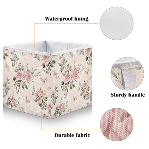 Kigai Rose Floral Cube Storage Bins - 11x11x11 In Large Foldable Storage Basket Fabric Storage Baskes Organizer for Toys, Books, Shelves, Closet, Home Decor