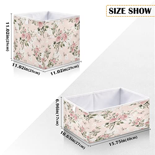 Kigai Rose Floral Cube Storage Bins - 11x11x11 In Large Foldable Storage Basket Fabric Storage Baskes Organizer for Toys, Books, Shelves, Closet, Home Decor