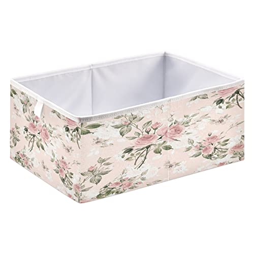 Kigai Rose Floral Cube Storage Bins - 11x11x11 In Large Foldable Storage Basket Fabric Storage Baskes Organizer for Toys, Books, Shelves, Closet, Home Decor