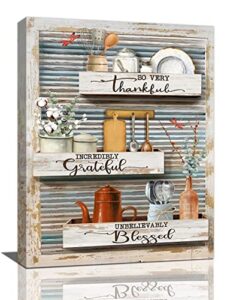 country kitchen wall art farmhouse dishes kettle canvas prints painting rustic blessed kitchen pictures framed artwork home decor for canteen restaurant dining living room 12″x16″