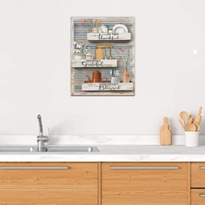 Country Kitchen Wall Art Farmhouse Dishes Kettle Canvas Prints Painting Rustic Blessed Kitchen Pictures Framed Artwork Home Decor for Canteen Restaurant Dining Living Room 12"x16"