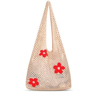 women’s tote bag aesthetic shoulder handbags crochet purse fairy grunge tote bags cute canvas tote (apricot)