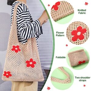 Women's Tote Bag Aesthetic Shoulder Handbags Crochet Purse Fairy Grunge Tote Bags Cute canvas tote (Apricot)