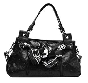 skull tote purse handbag shoulder bag crossbody hobos (black 1)