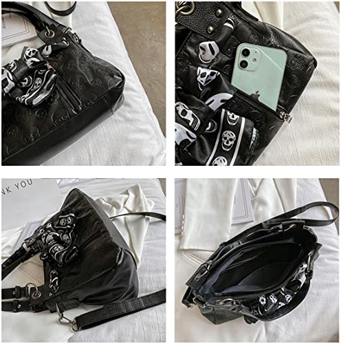 Skull Tote Purse Handbag Shoulder Bag Crossbody Hobos (Black 1)