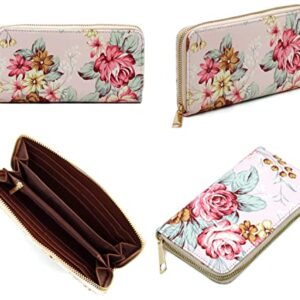 3D Flower Women Handbag and Matching Wallet Set Floral Printed Top Handle Purse 2PCS Set (Fl-Blush Pink)