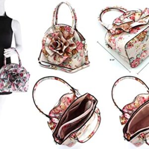 3D Flower Women Handbag and Matching Wallet Set Floral Printed Top Handle Purse 2PCS Set (Fl-Blush Pink)