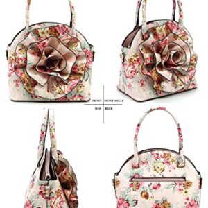 3D Flower Women Handbag and Matching Wallet Set Floral Printed Top Handle Purse 2PCS Set (Fl-Blush Pink)