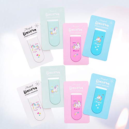 NUOBESTY 8Pcs Magnetic Bookmarks Unicorn Magnet Page Markers Page Clips School Office Supply(White, Green, Pink and Blue)