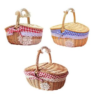 KHBNHJ Wicker Picnic Basket Camping Picnic Baskets with Double Lid and Handle Hand Woven Willow Basket for Picnic Camping Outdoor Party Park Beach