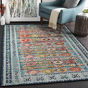 wonnitar bohemian area rug – washable 3×5 entry rug non-slip colorful throw rug,boho living room kitchen mat low-pile geometric indoor floor carpet for laundry mudroom dining table