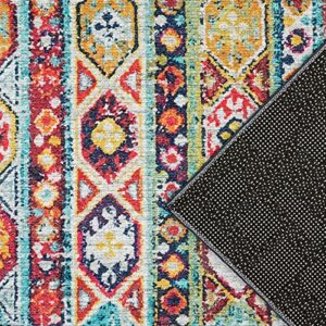 Wonnitar Bohemian Area Rug - Washable 3x5 Entry Rug Non-Slip Colorful Throw Rug,Boho Living Room Kitchen Mat Low-Pile Geometric Indoor Floor Carpet for Laundry Mudroom Dining Table