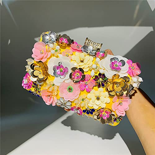 JIAJIA 3866 Women's Purses Handbags Envelope Clutch Bags Rhinestone 3D Sequins Wedding Evening Bag,Yellow