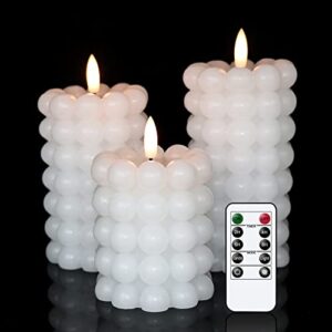 genswin flameless bubble candles flickering with remote timer,battery operated led real wax candles aesthetic home room decor (set of 3,white,3”x 4.5”5.5”6.3”)