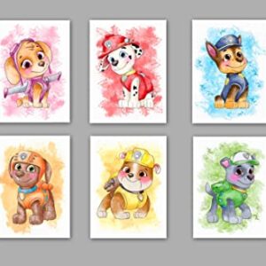 OzWood Crafts- Paw Patrol Wall Decor Poster Prints, Set of 6 FRAMELESS (8''x10''), Paw Patrol room decor for boys, Paw Set of 6 (8inchx10inch)