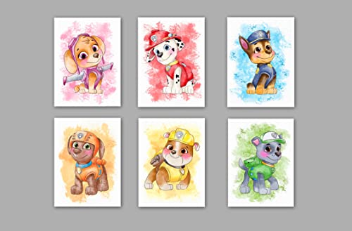 OzWood Crafts- Paw Patrol Wall Decor Poster Prints, Set of 6 FRAMELESS (8''x10''), Paw Patrol room decor for boys, Paw Set of 6 (8inchx10inch)