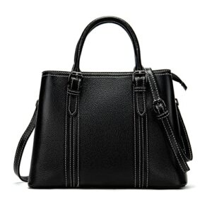 soft cowhide leather women purses and bags fashion tote bag large and compact woman designer handbag (black)
