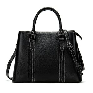 Soft Cowhide Leather Women Purses and Bags Fashion Tote Bag Large and Compact Woman Designer Handbag (Black)