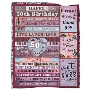 LLARREH 50th Birthday Gifts for Women 50th Birthday Blanket 50 Year Old Throw Blankets Throws for Women Turning 50 Birthday Gifts 50X60 Inch