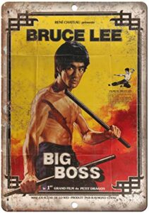 hzyxh bruce lee big boss rene chateau movie tin sign vintage wall poster retro iron painting metal plaque sheet for bar cafe garage home gift birthday wedding 8×12 in