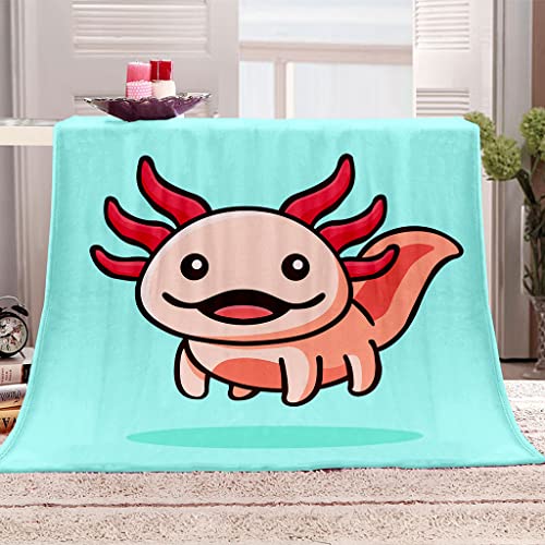 Cartoon Axolotl Throw Blanket,Flannel Super Soft Extra Warmest Bed Blankets, Lightweight Sofa Blanket,Cute Animals Fish,40"x50"