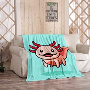 Cartoon Axolotl Throw Blanket,Flannel Super Soft Extra Warmest Bed Blankets, Lightweight Sofa Blanket,Cute Animals Fish,40"x50"