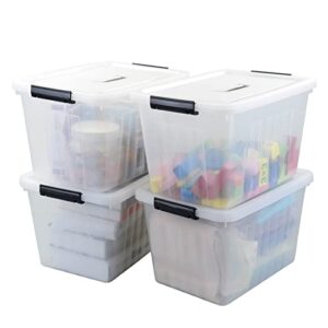 readsky 4-pack clear plastic storage latch bin with lids and handle, 17 liters