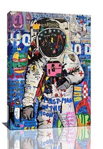 banksy astronaut wall art pop culture graffiti street art painting pictures wall decor framed canvas prints modern gifts for man artwork home decor for bedroom living room office 16″x24″