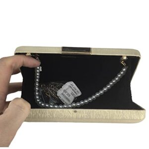 Shine Satin Women Metal Box Clutch Purse Evening Bags with Short Syethetic Pearl Strap (Gold, Mini)