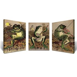wall decor frog art posters – vintage banjo canvas paintings bedroom boho green poster bathroom abstract aesthetic living modern minimalist decorations picture for home house office kitchen room (frog,12x16inch framed)